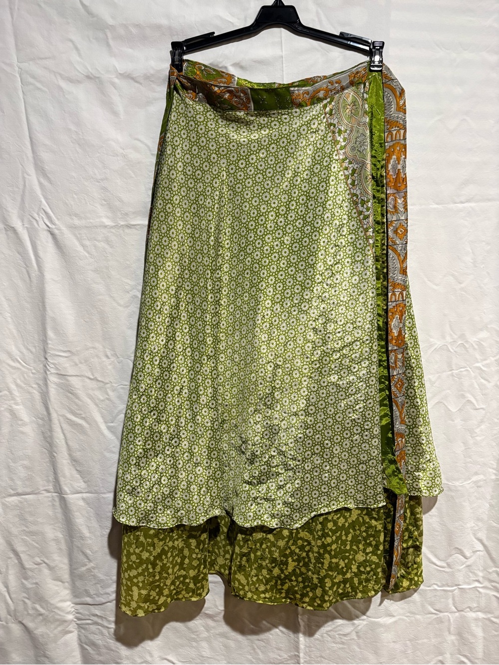 Kariza Wrap Silk Green Spring Floral Print Midi Skirt